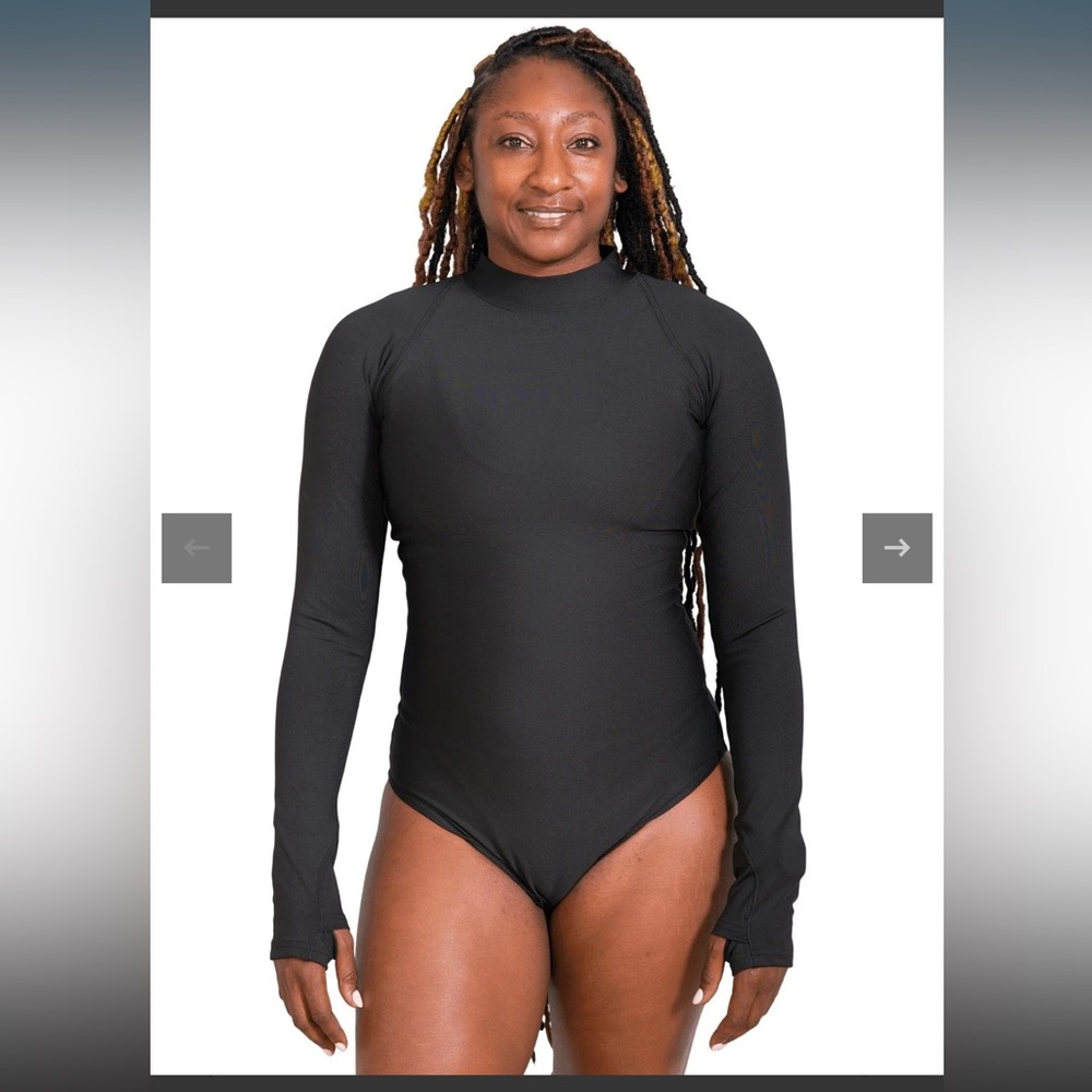 Women’s Black Long-Sleeve  - Rashguard One-Piece Sun Suit